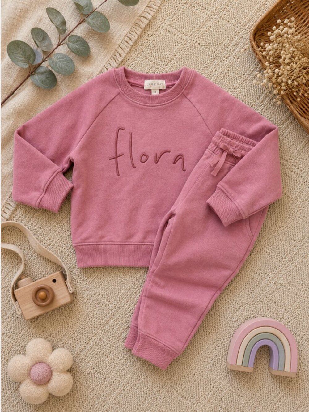 Kids Pink 'flora' Sweatshirt & Jogger Set - Jaimie Kay